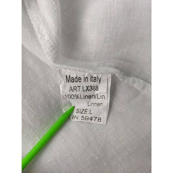 Lungo L'Arno Womens White Linen 1/2 Sleeve Button Up Top Beachy Vacation Sz L La - Picture 5 of 8